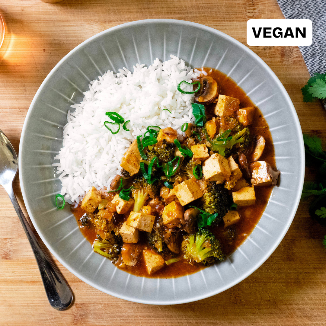 Mapo tofu végétalien avec riz au jasmin