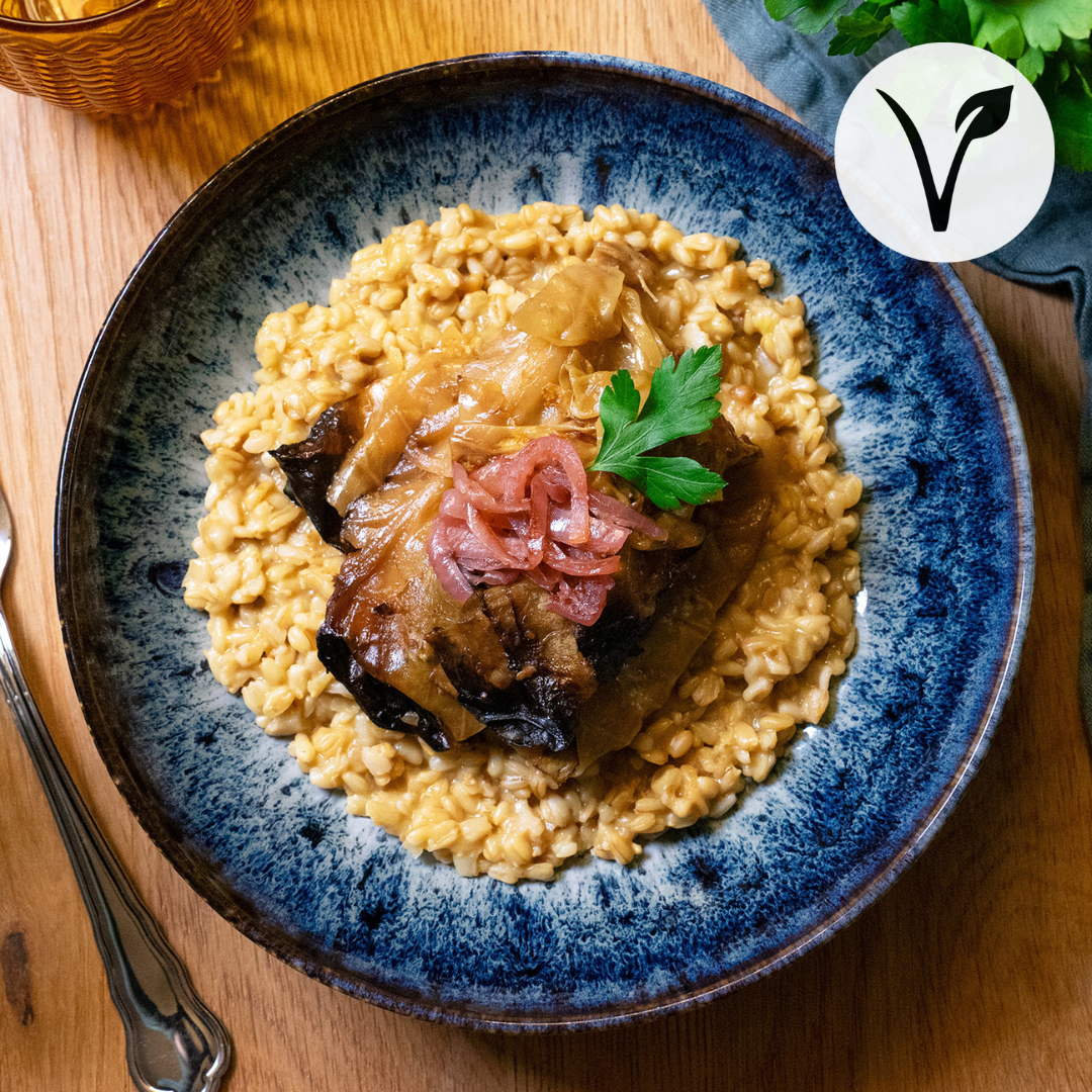 Haferkörner-Risotto mit gebratenem Kabis