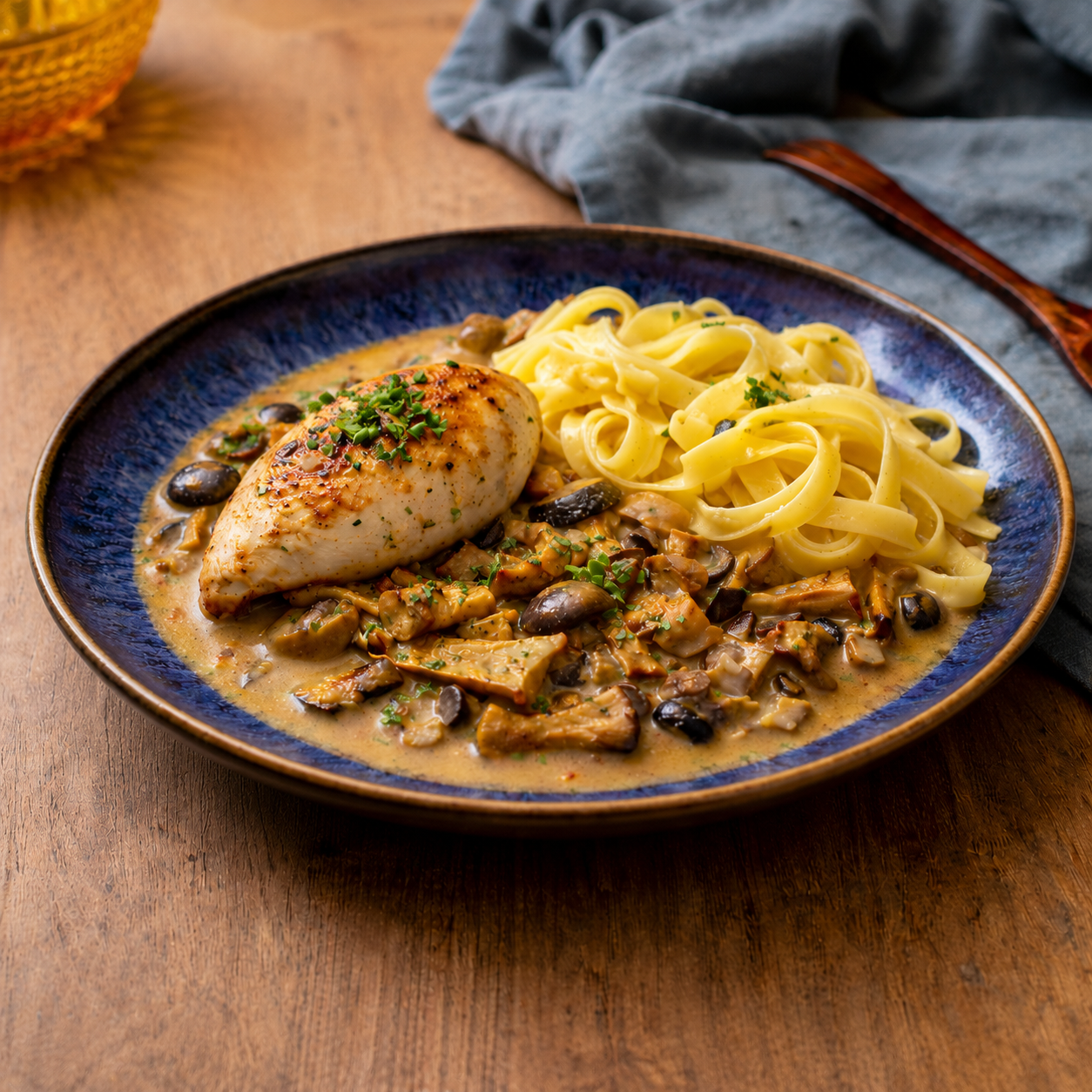 Pouletbrust mit Waldpilzen & Tagliatelle 💪