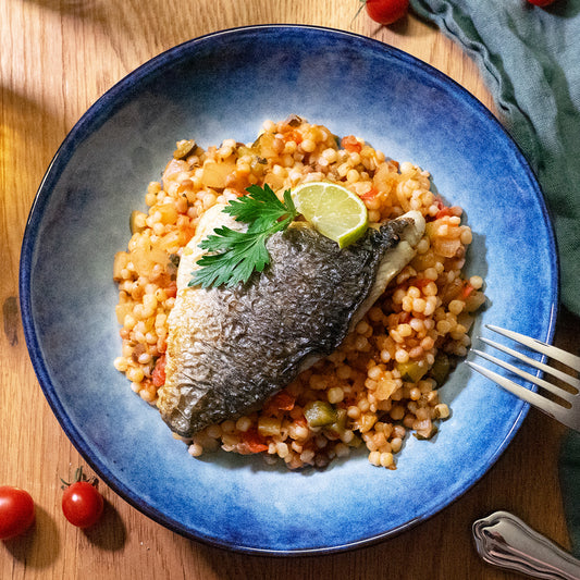 Doradenfilet mit Fregola Sarda