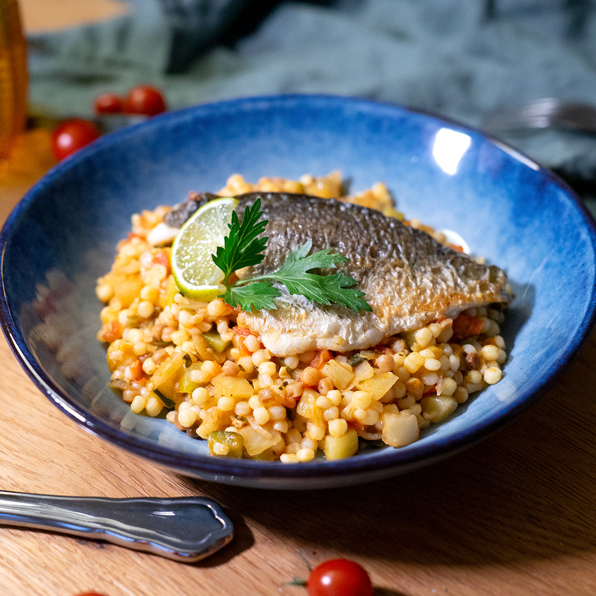 Doradenfilet mit Fregola Sarda