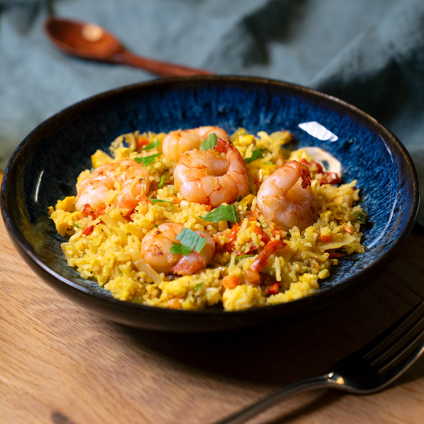 Fried rice with fried Selva shrimps