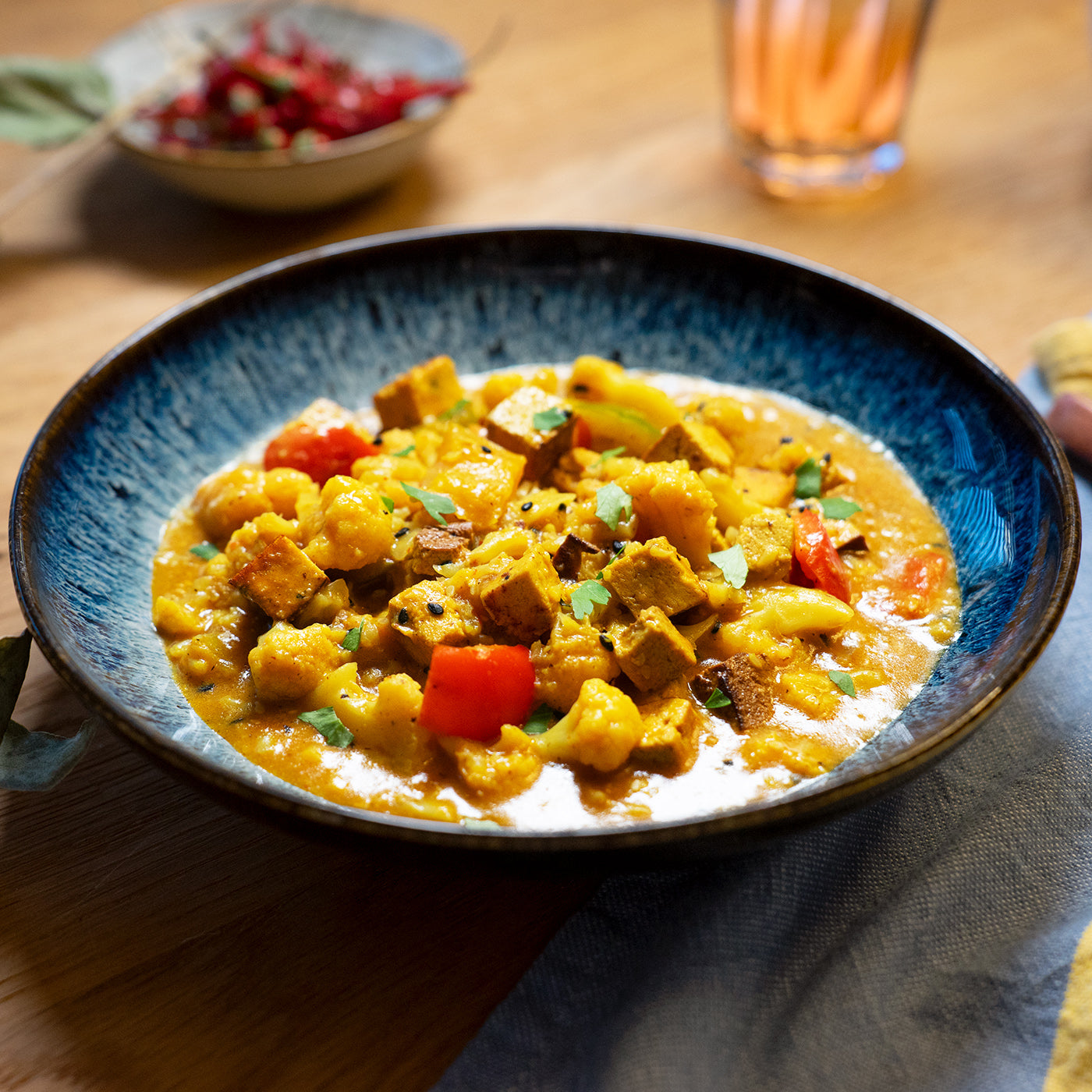Yellow cauliflower curry with tofu