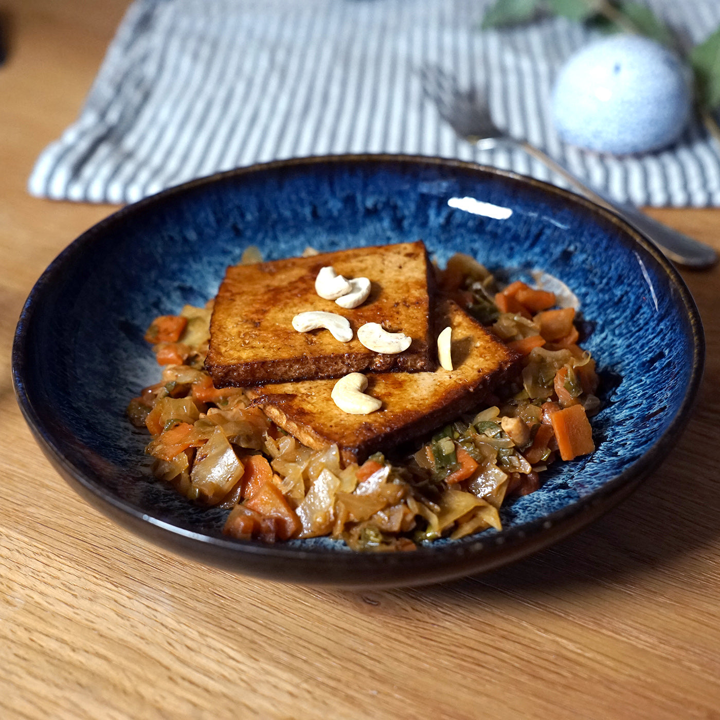 Chou blanc braisé au tofu