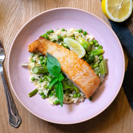 Gebratener Lachs und Zitronenrisotto