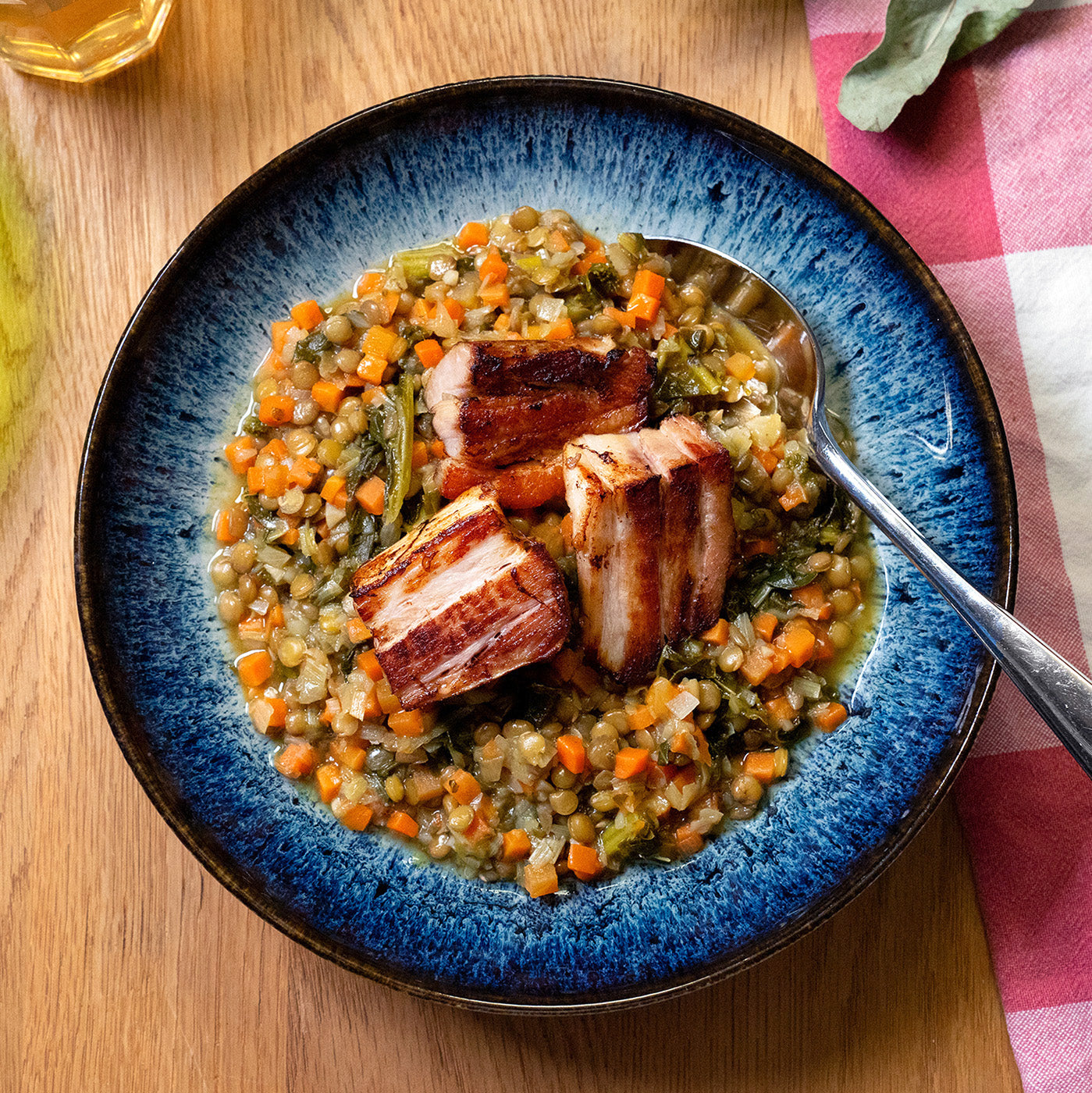 Apple pork lentil stew