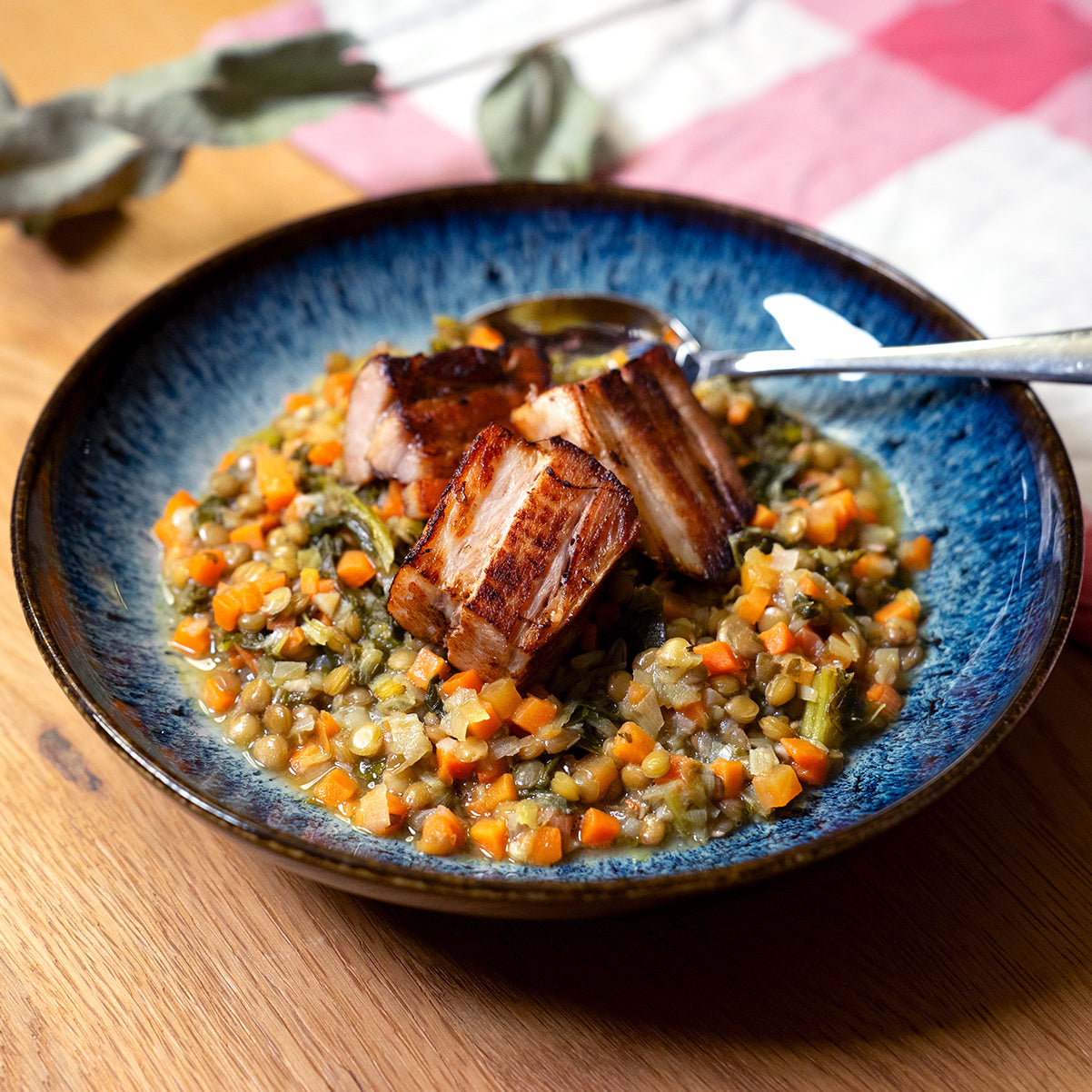 Apple pork lentil stew