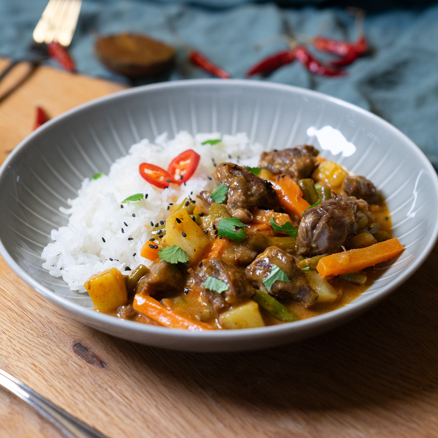 Massaman Curry mit Jasminreis