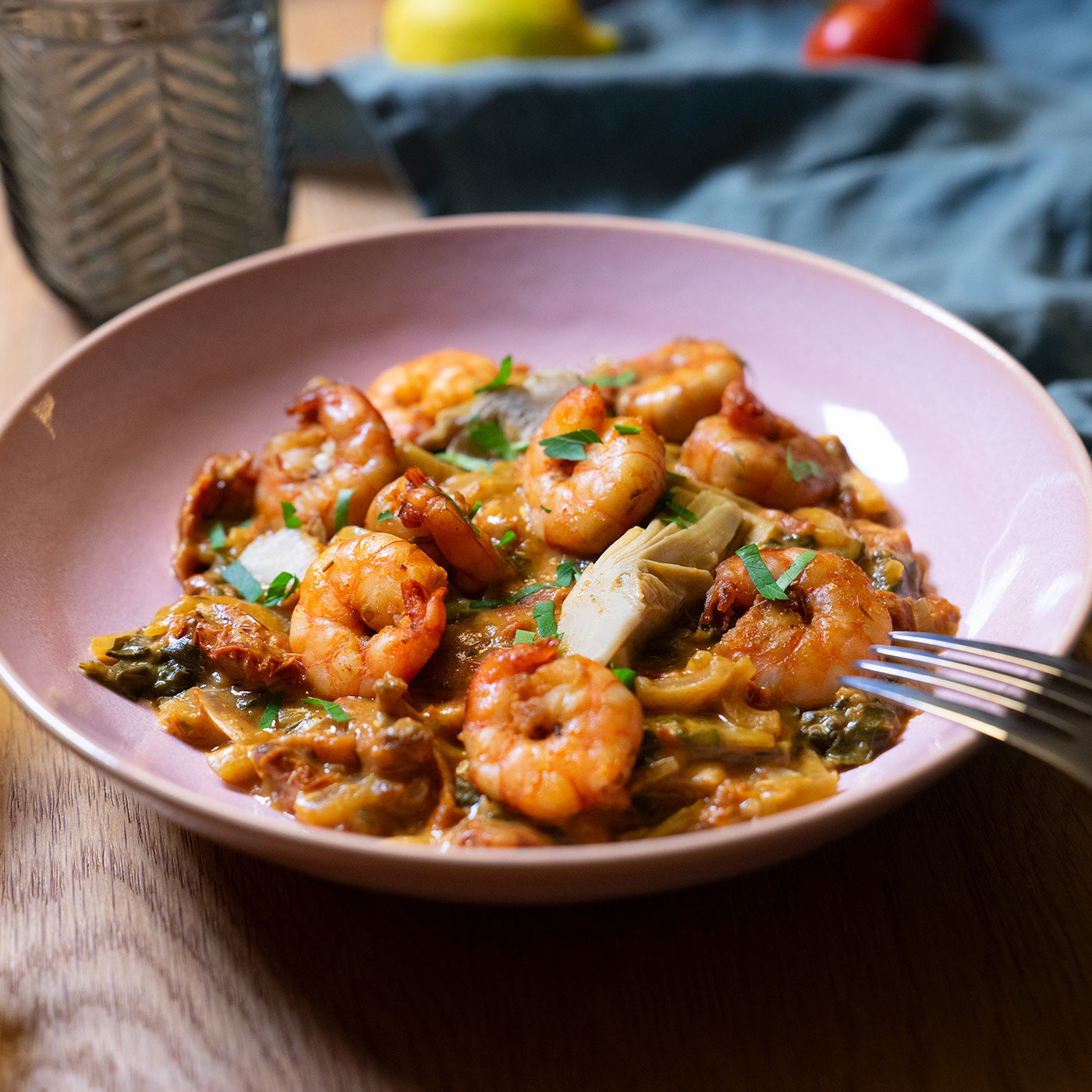 Mediterrane Gemüsepfanne mit Shrimps