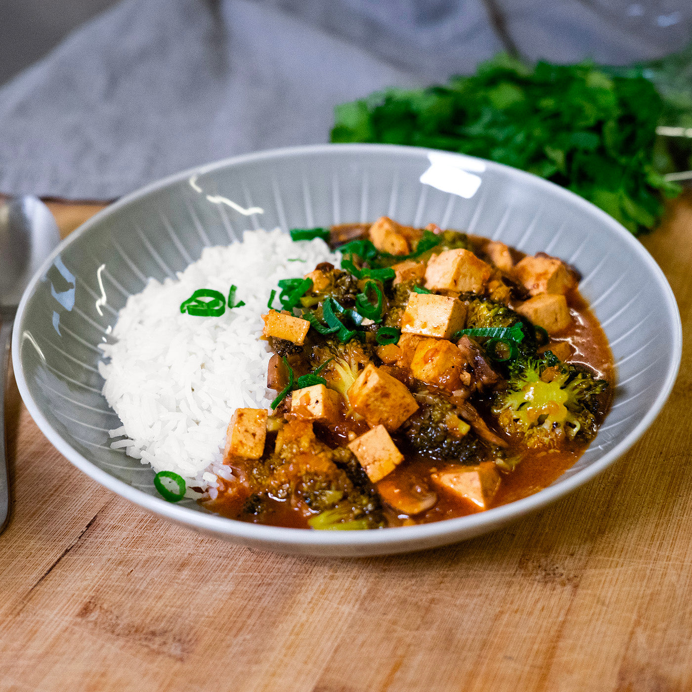 Veganer Mapo Tofu mit Jasminreis