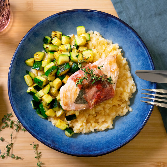 Poulet- Saltimbocca mit Risotto