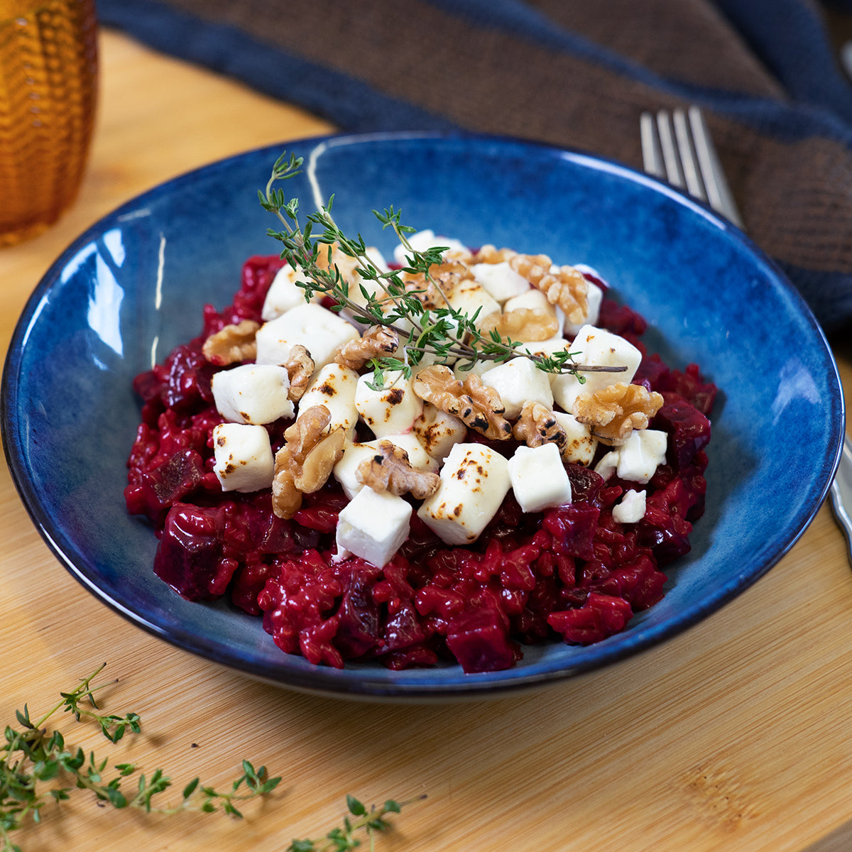 Risotto de betteraves rouges à la feta et aux noix