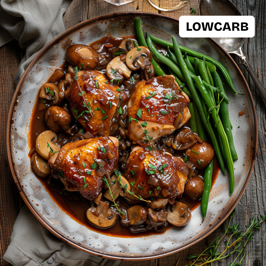 Coq au vin mit Cocobohnen, Low Carb