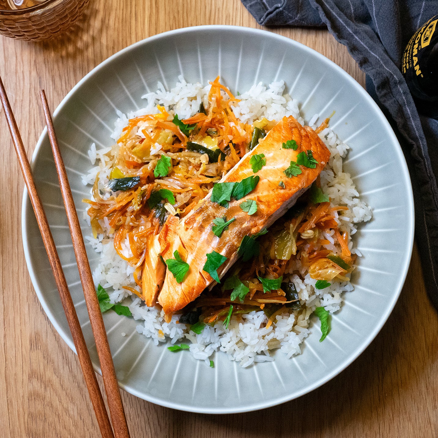 Teriyaki-Lachs mit japanischem Reis