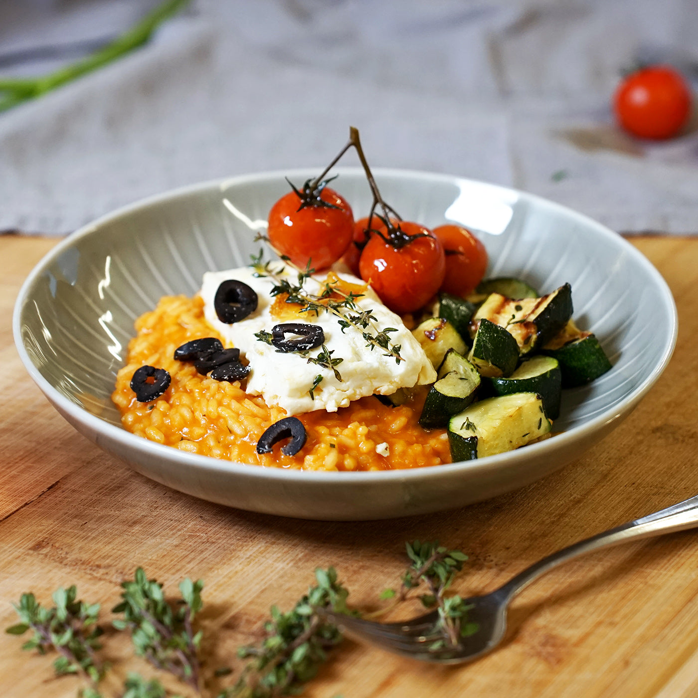 Tomatenrisotto, Zucchini & Feta