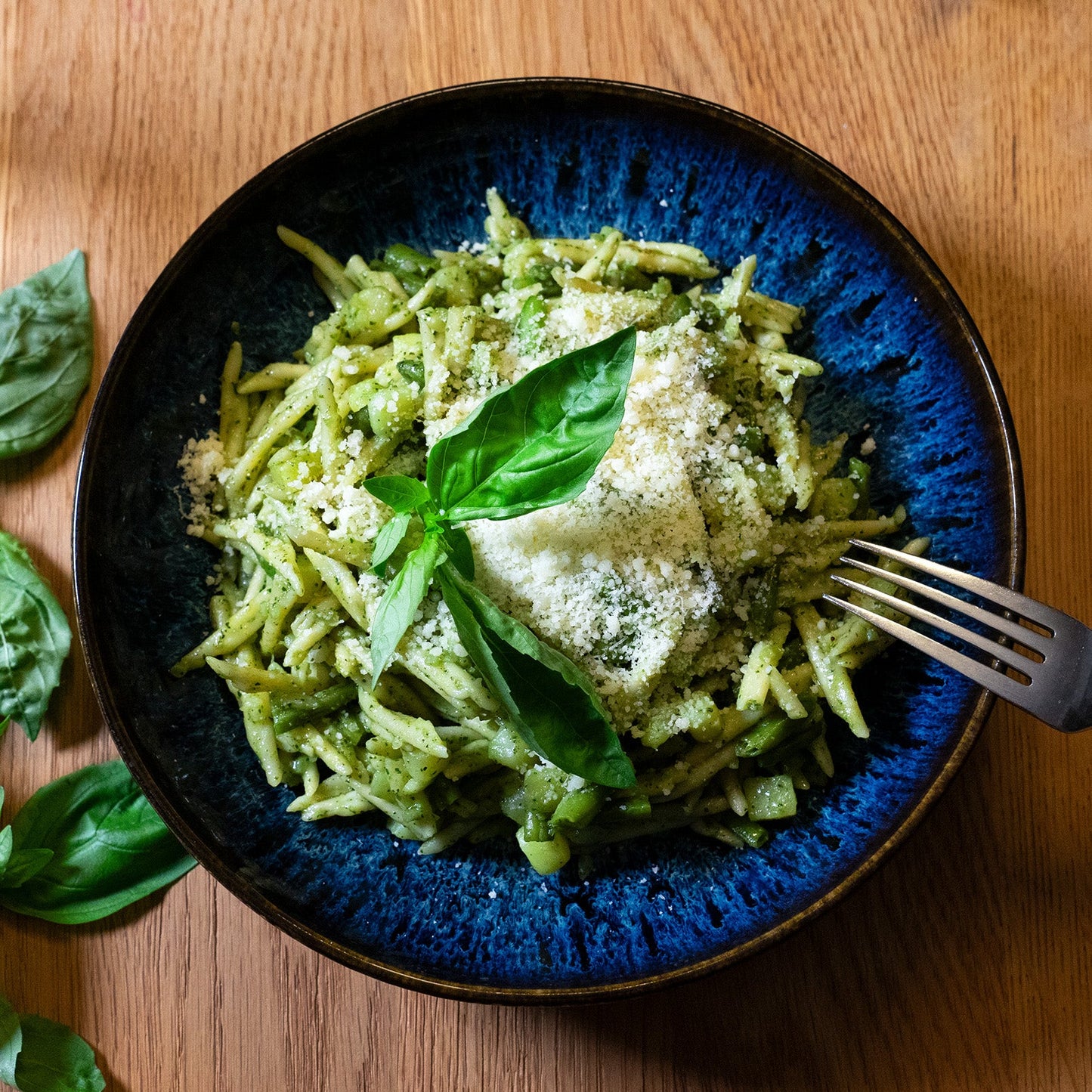 Trofie mit Pesto, Kartoffeln, Bohnen