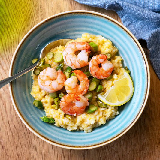 Zitronenrisotto mit Selva-Shrimps und Spargel