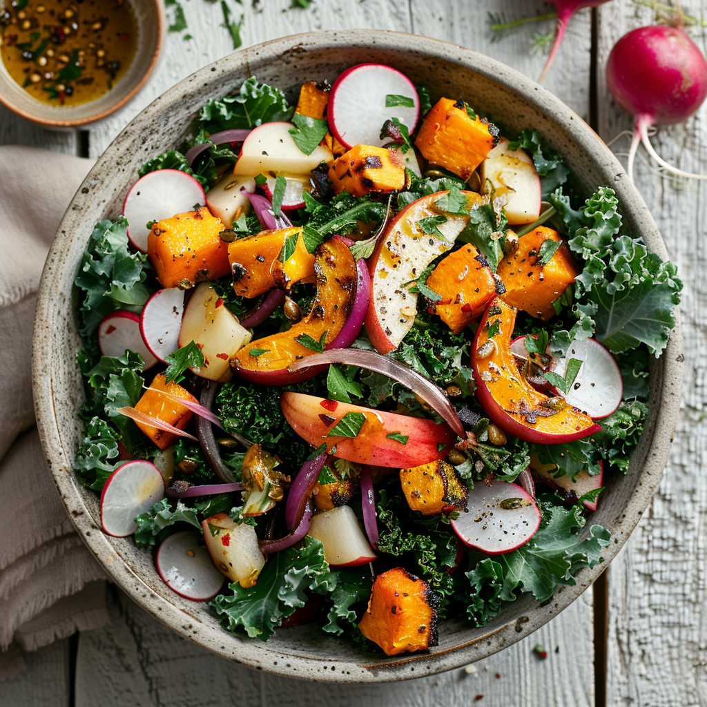 Federkohlsalat mit Kürbis und Fenchel