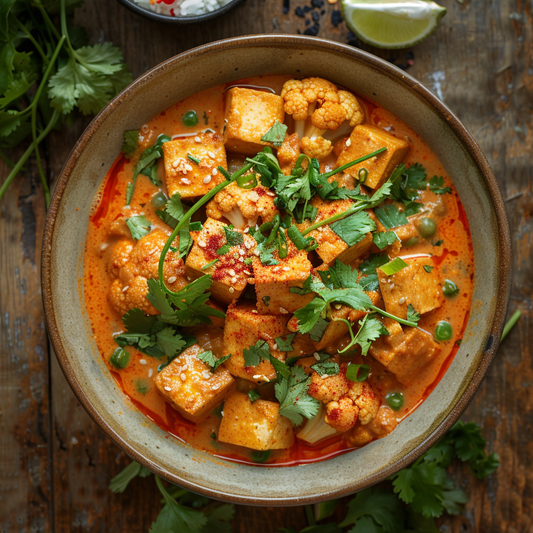 Rotes Blumenkohlcurry mit Tofu