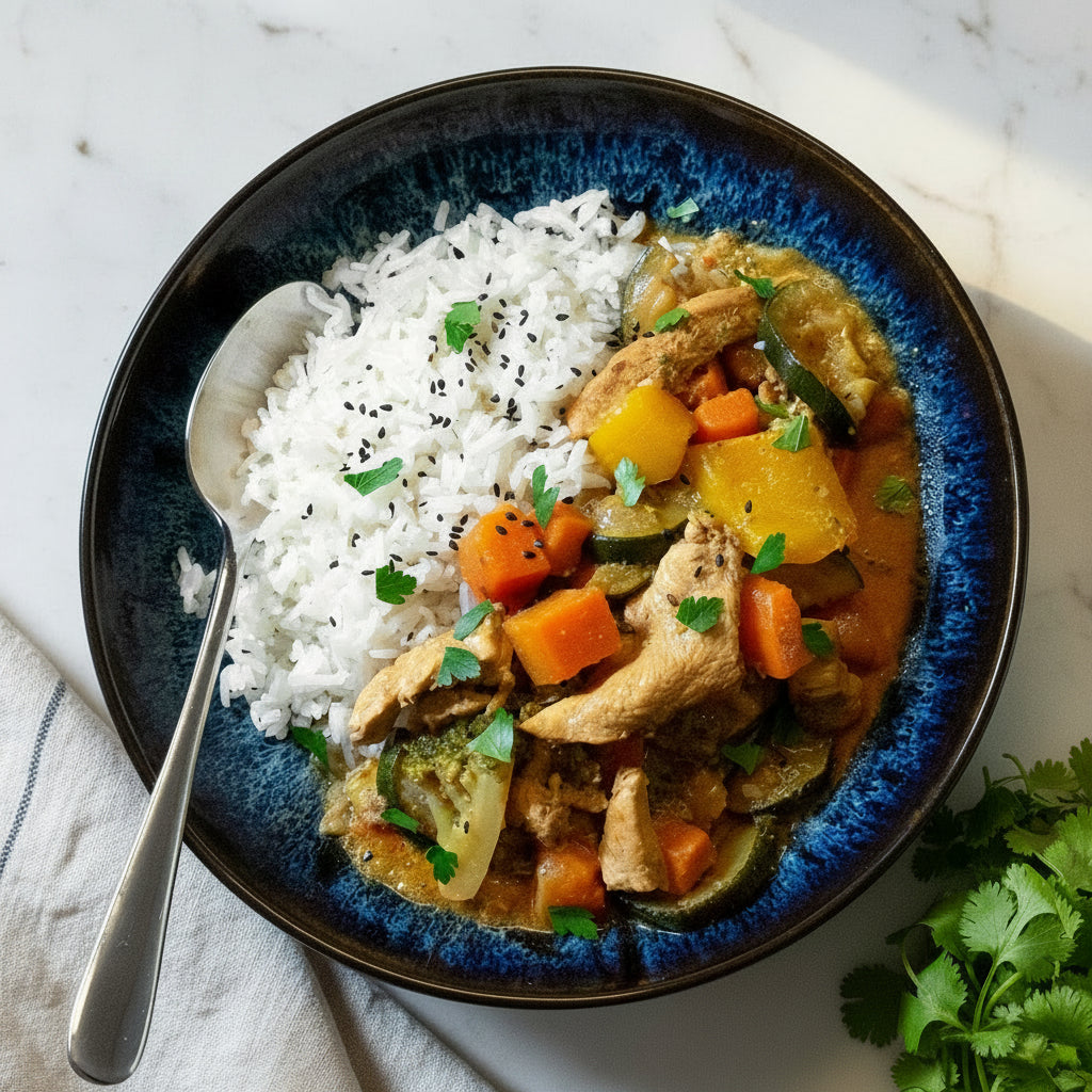 Curry Coco Jaune avec Riz aux Amandes Végétarien