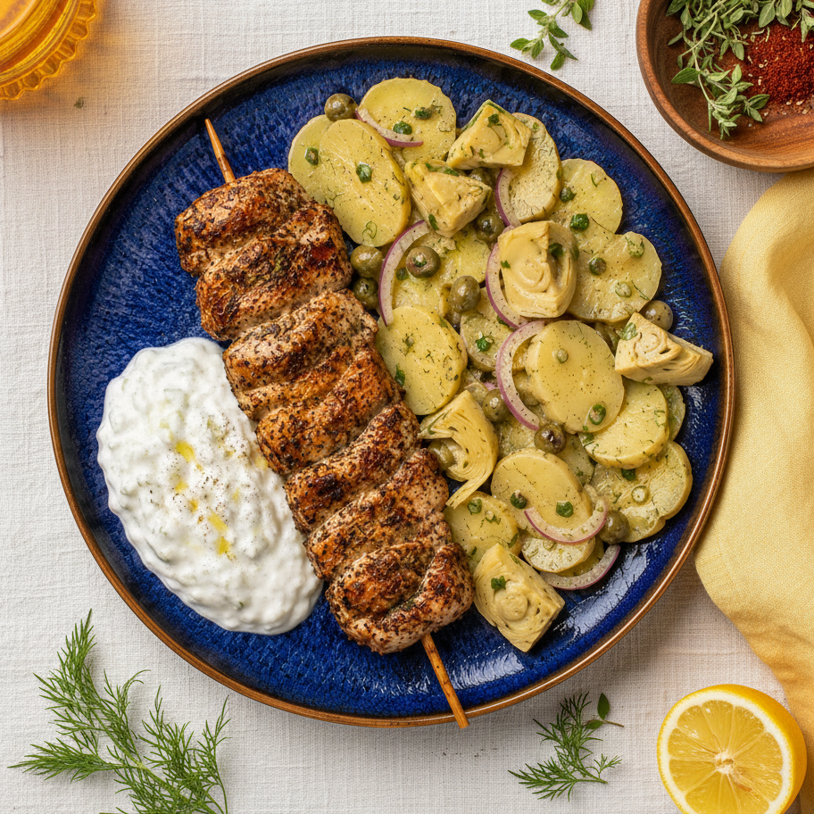 Souvlaki mit Kartoffelsalat