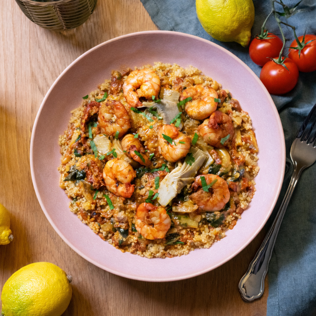 Mediterrane Shrimpspfanne mit Couscous
