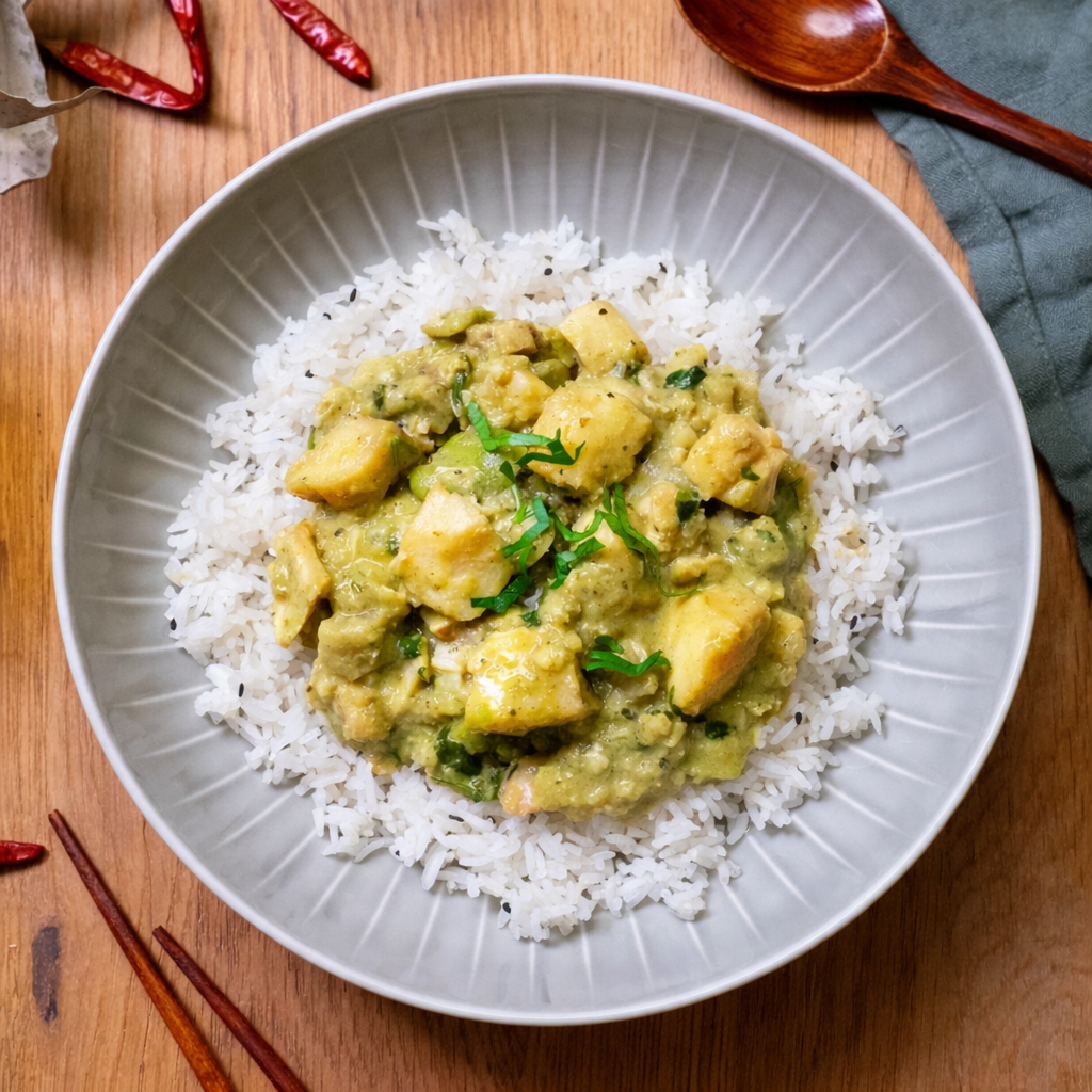 Curry de poisson vert avec riz au jasmin ⚖️