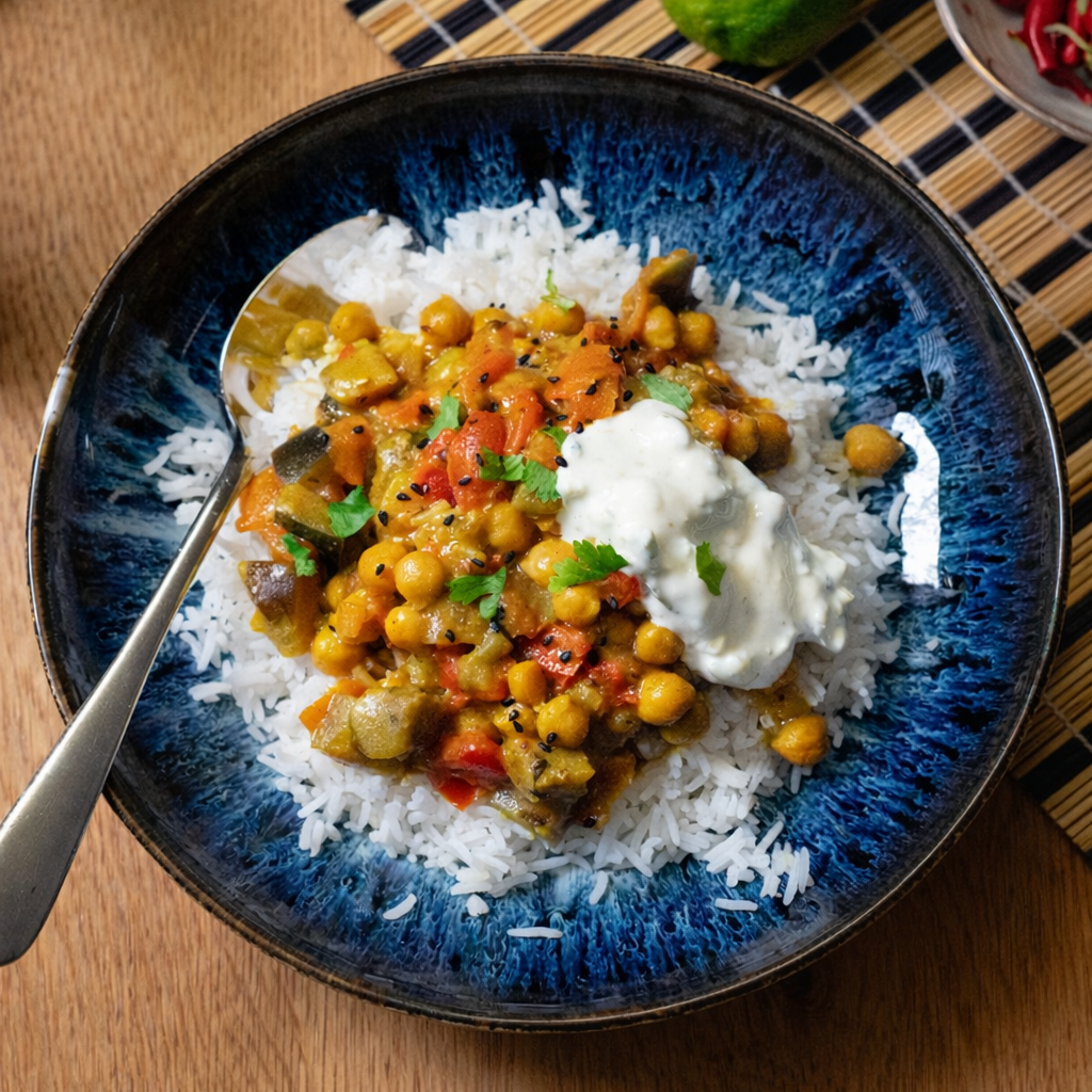 Chana masala with basmati rice