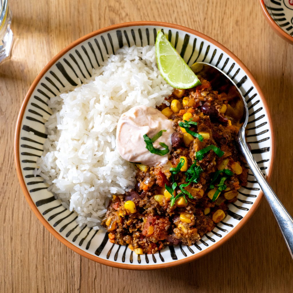Chili sin carne avec riz