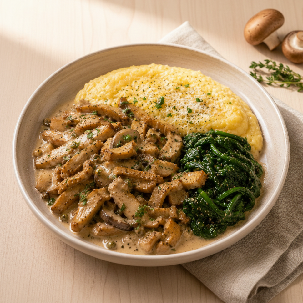 Seitan Geschnetzletes mit Polenta