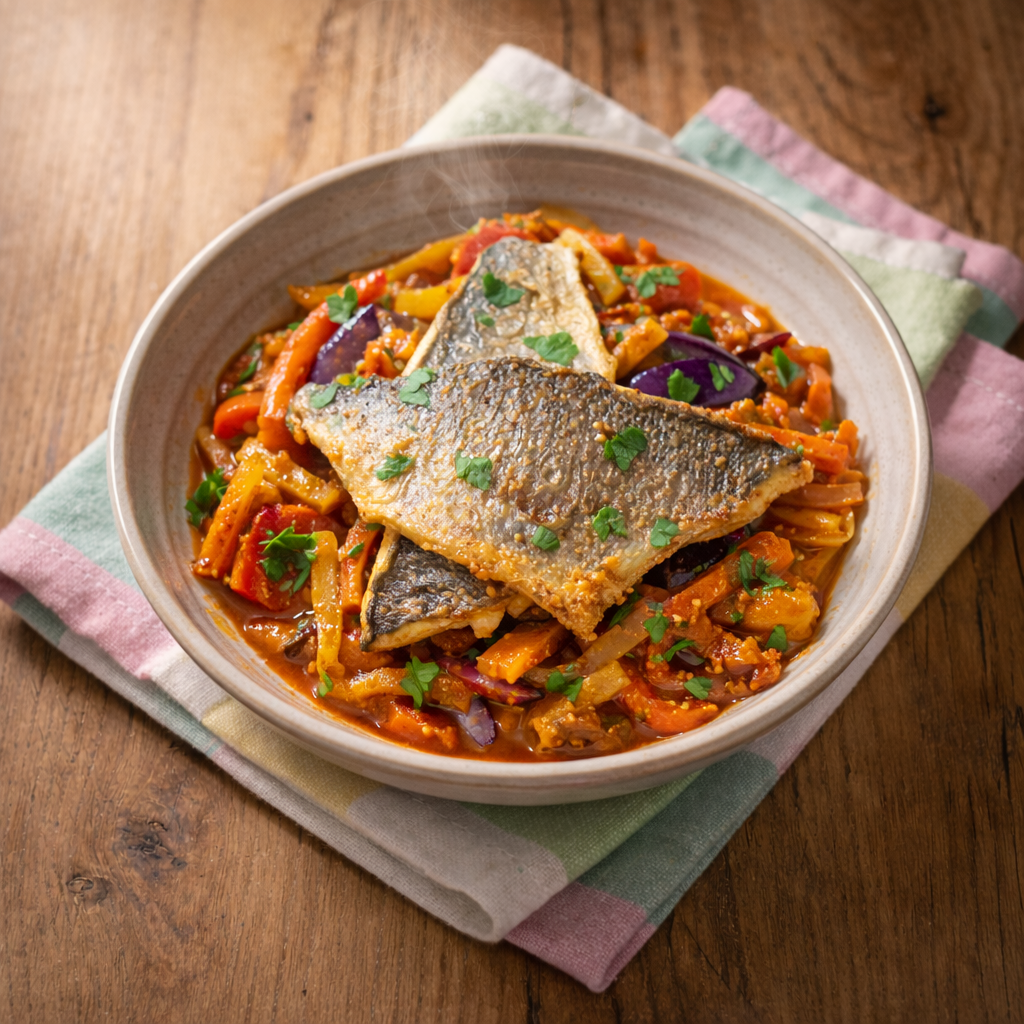 Pan-fried sea bream escabeche