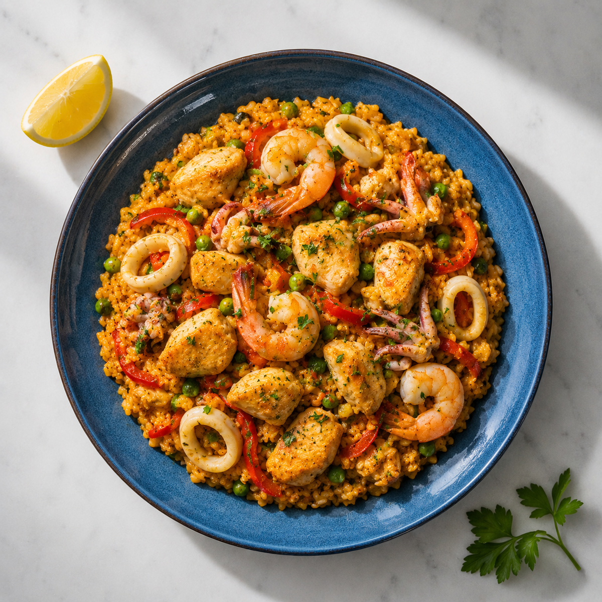 Tom's Paella mit Poulet und Calamari