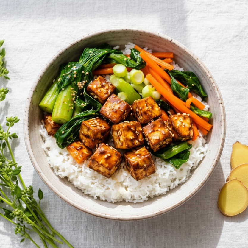 Tofu au sésame et pak choy