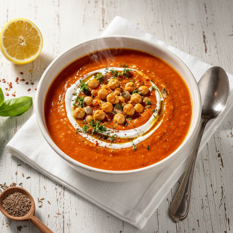 Soupe aux pois chiches et aux tomates