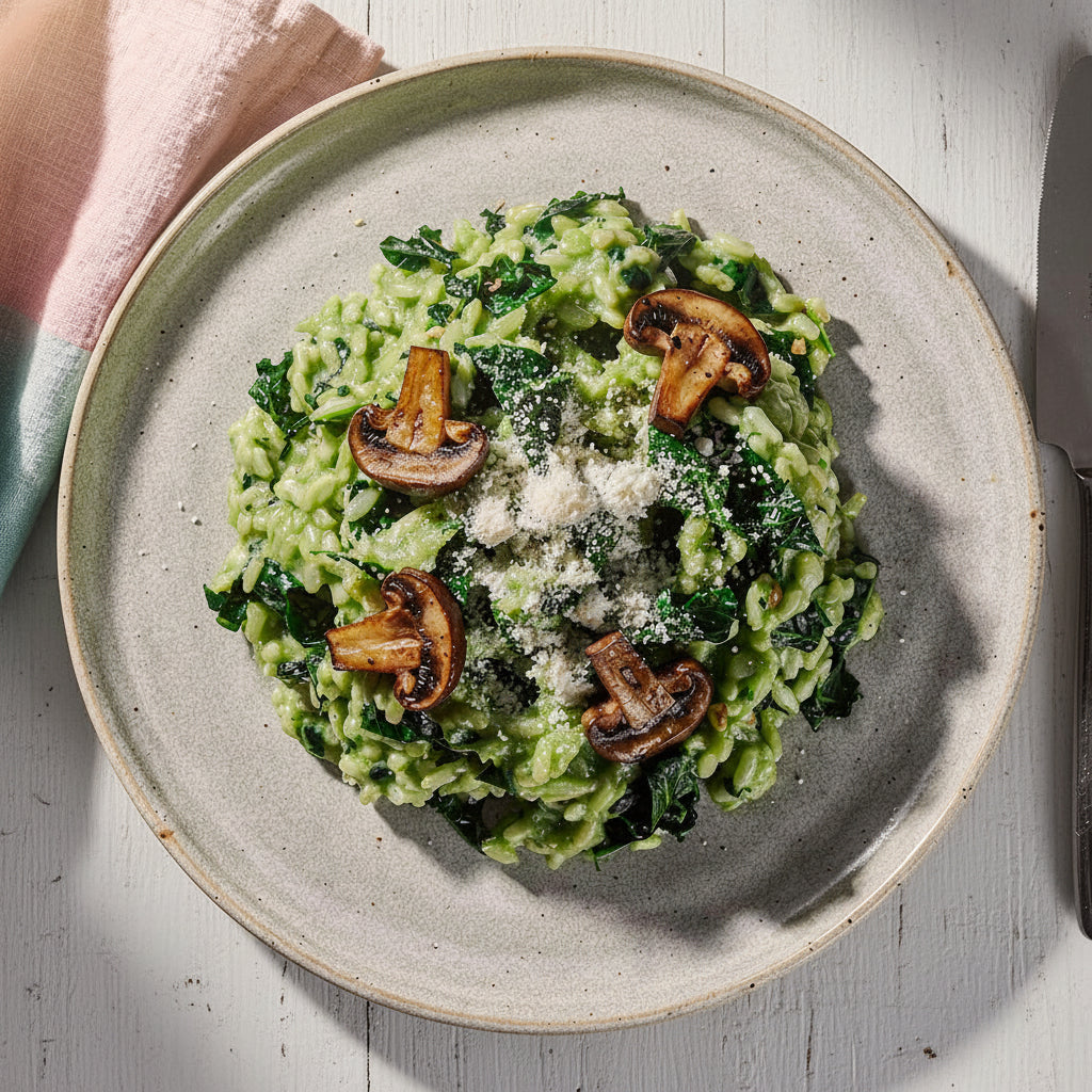 Kale risotto with sautéed mushrooms 💪