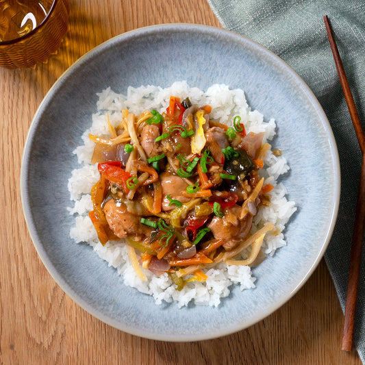 Poulet sauté au gingembre avec riz ⚖️