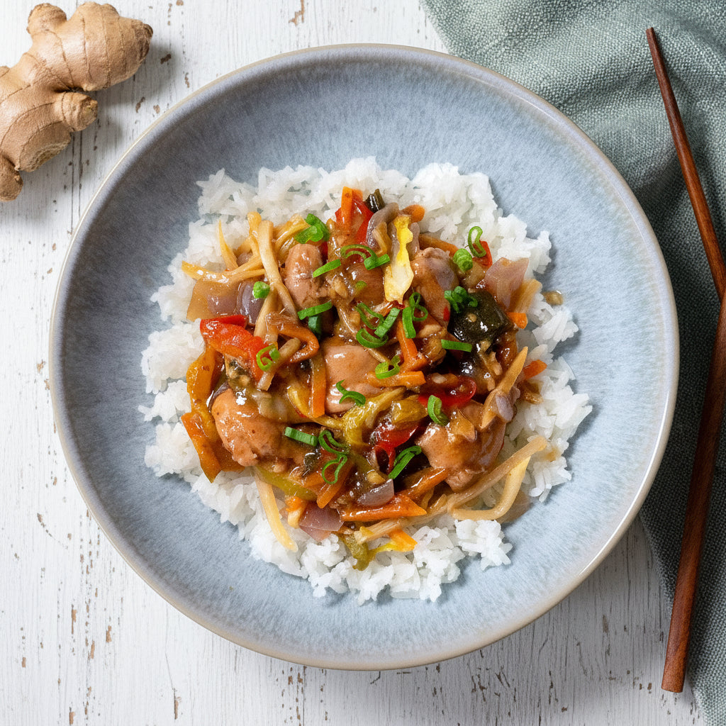 Ginger Stir Fry Chicken with Rice 💪