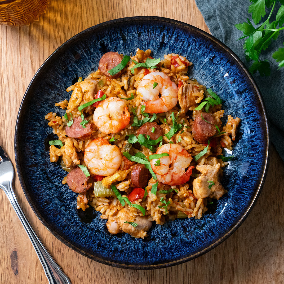 Jambalaya mit Poulet & Shrimps