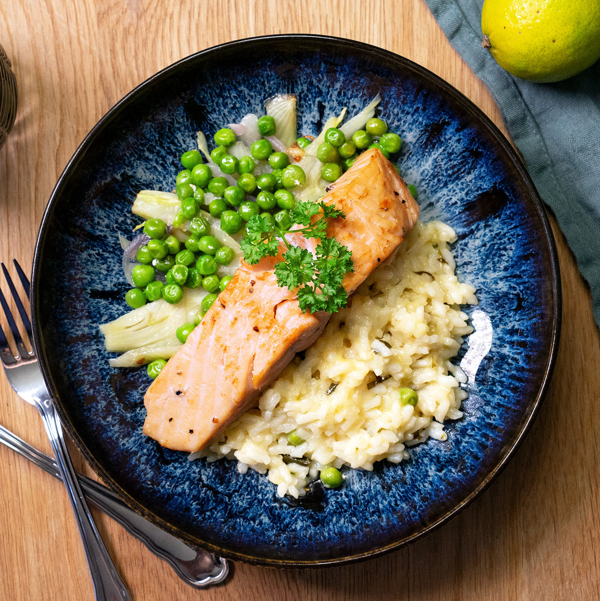 Saumon rôti au fenouil et petits pois