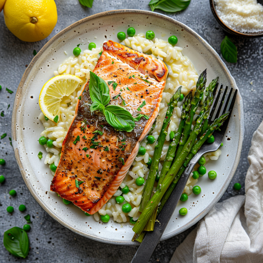 Gebratener Lachs und Zitronenrisotto