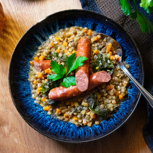 Linseneintopf mit Rauchwurst