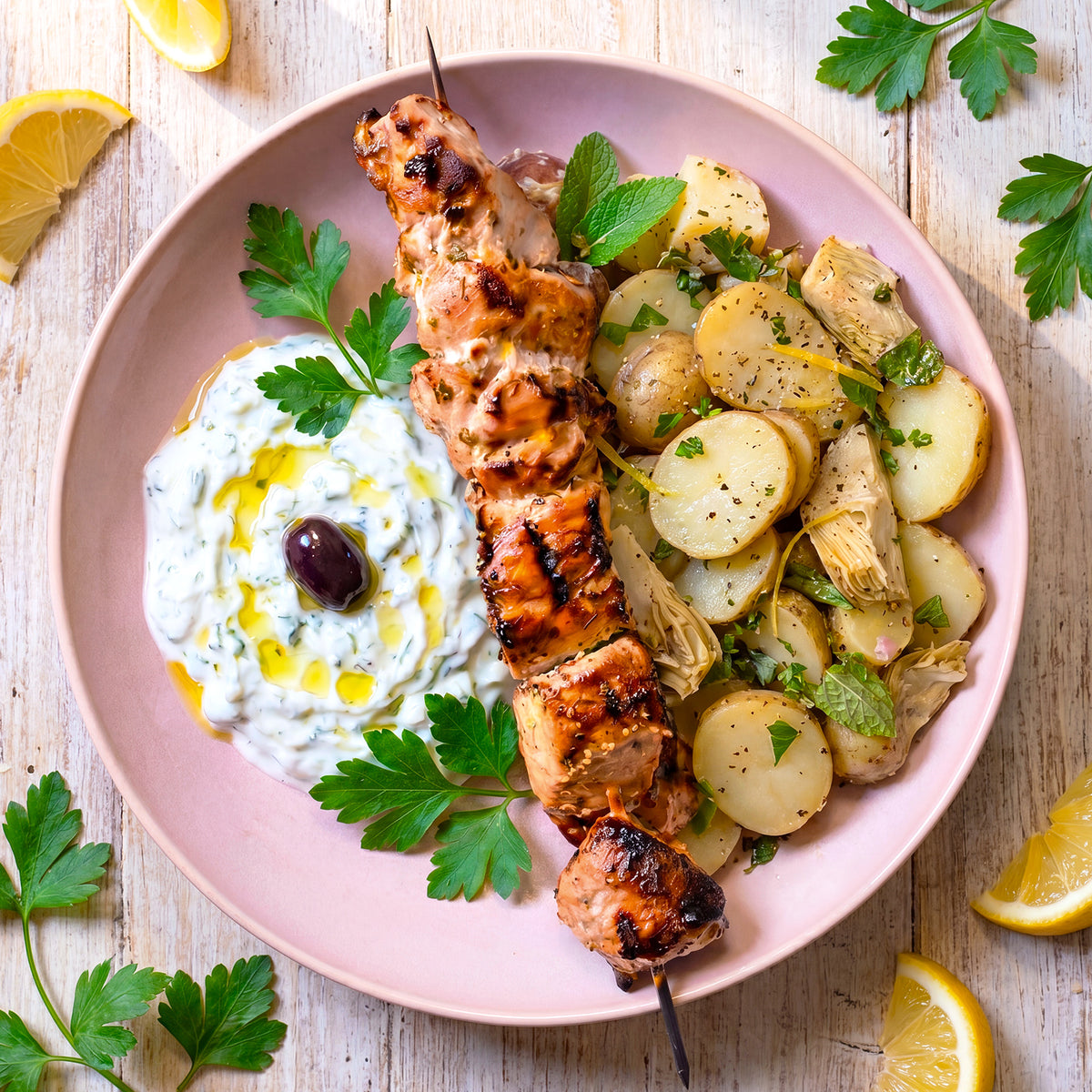 Souvlaki mit Kartoffelsalat