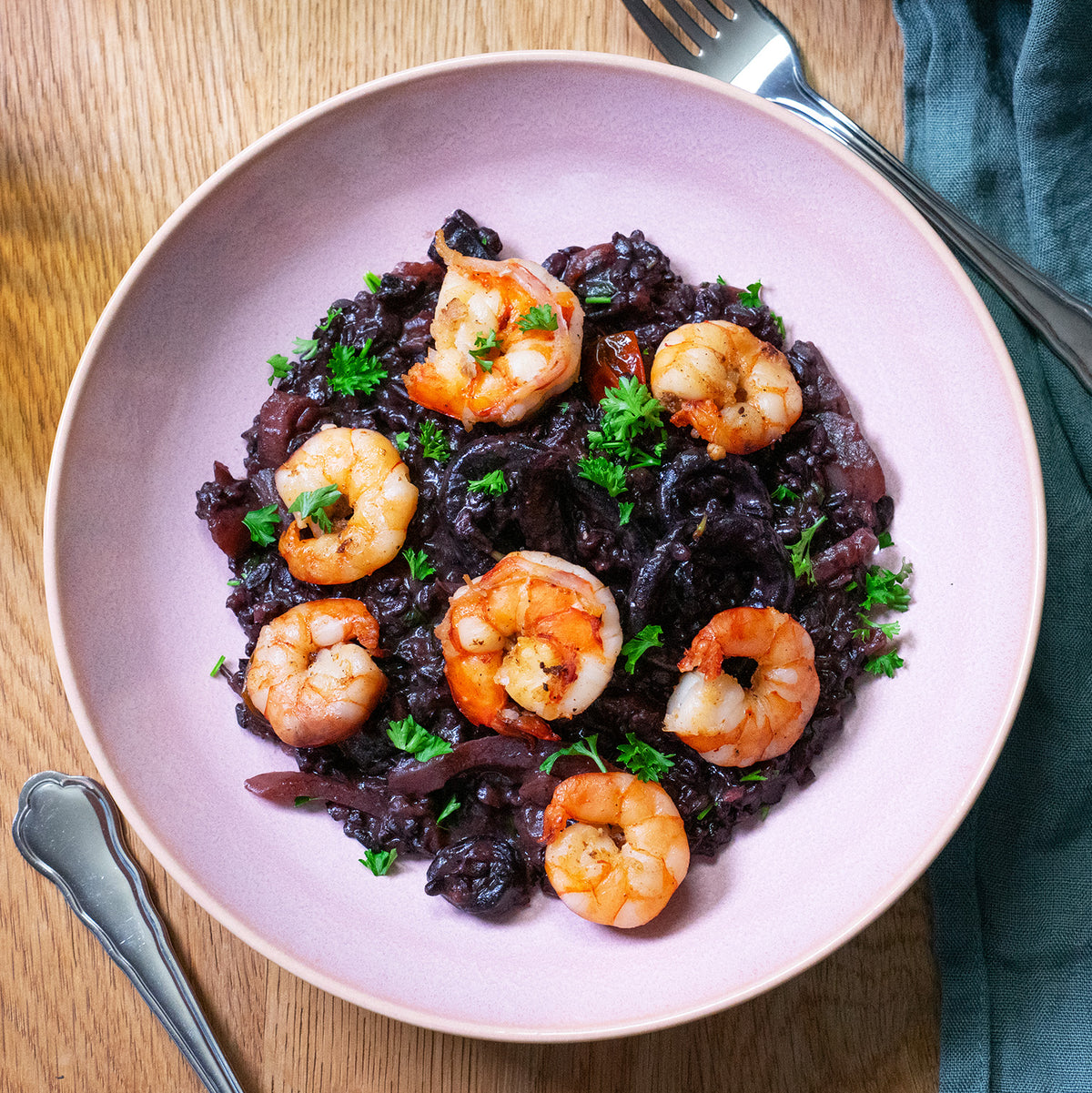 Riz Venere aux crevettes et calamars
