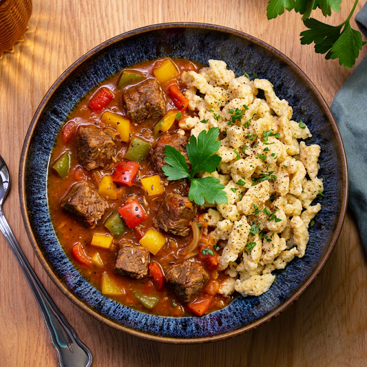 Goulash hongrois aux pâtes alsaciennes au fromage blanc 🔥