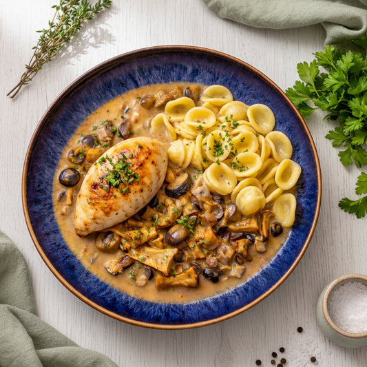 Chicken breast with wild mushrooms & Orecchiette 💪