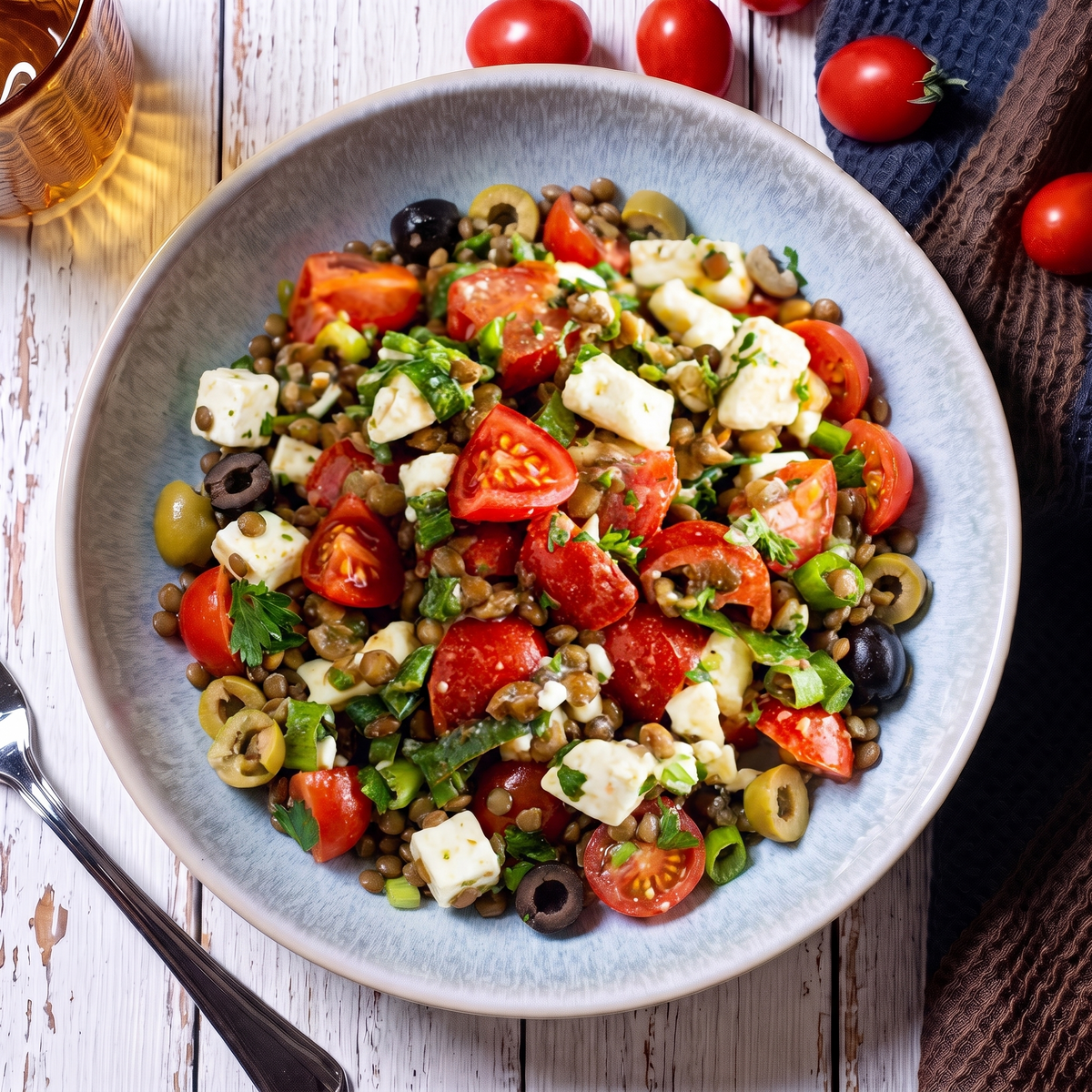 Linsensalat mit gebackenem Feta