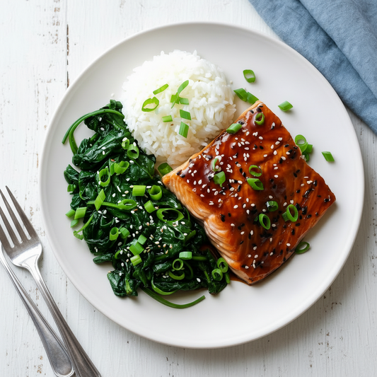 Teriyaki Salmon with Coconut Spinach 🔥