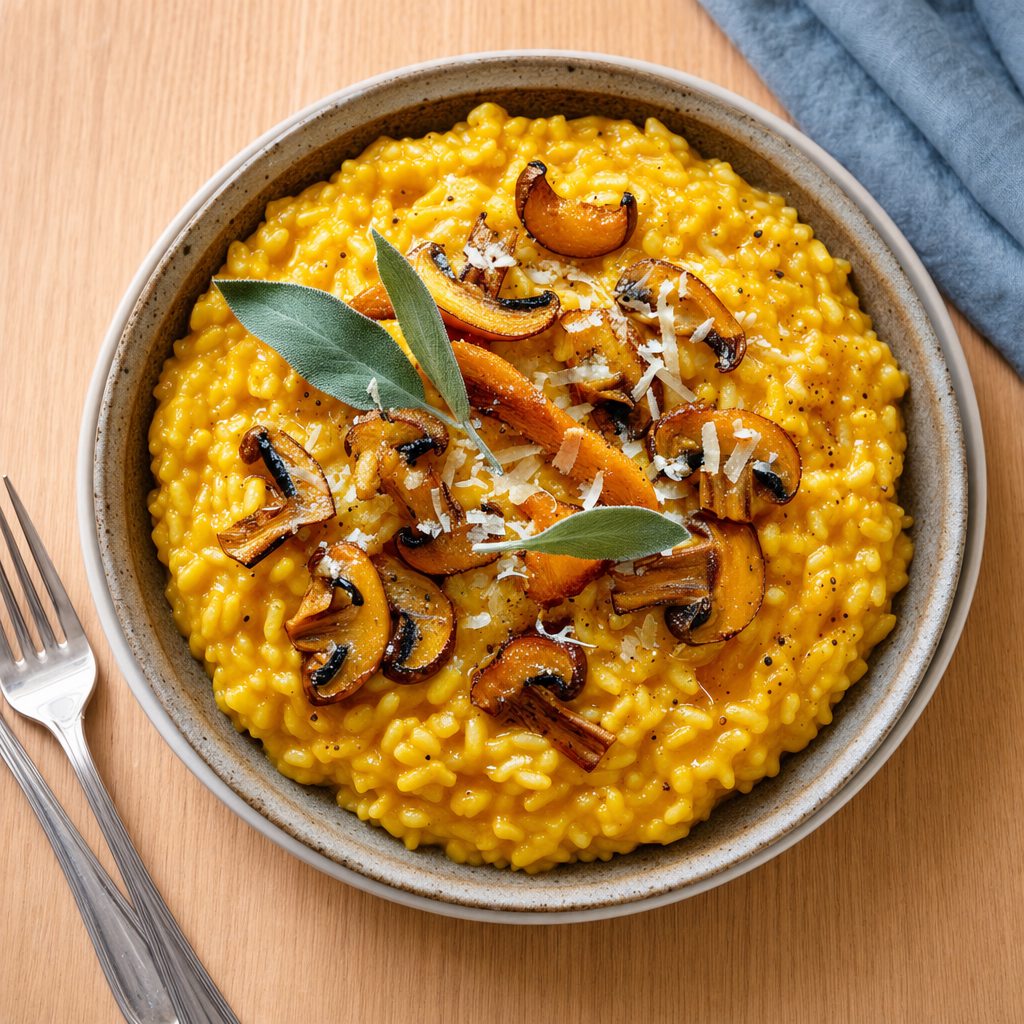 Risotto de courge et champignons sautés