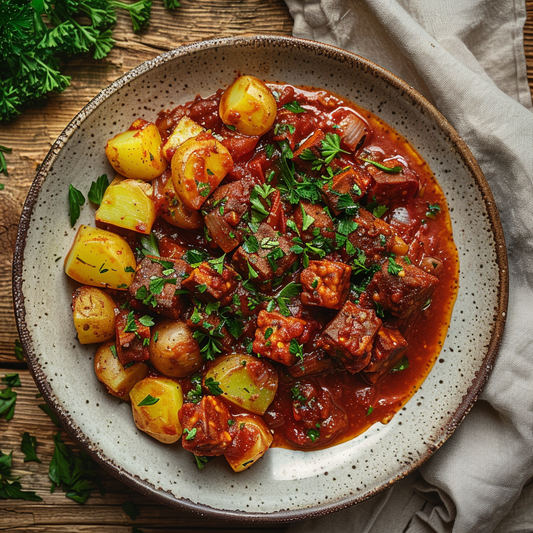 Ungarisches Tempeh Gulasch mit Kartoffeln